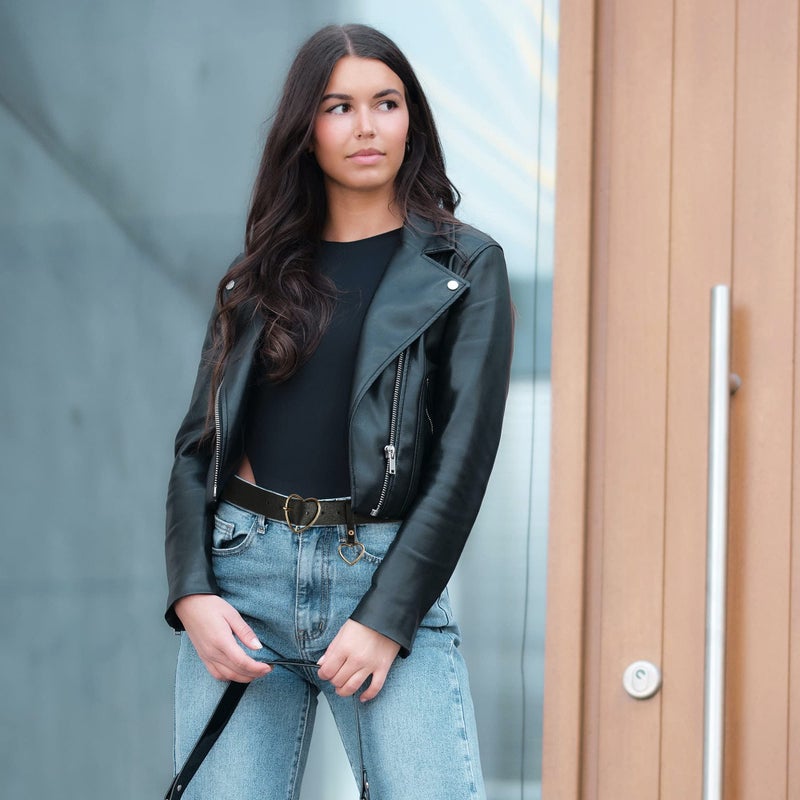 TXIN Heart-shaped Wide Black Belt with Silver Metal Buckle for Women Girls Students Jeans Shorts Ladies Dress - Image 4